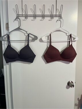 Seamless Wireless Ribbed Bra - Charcoal Blueish Color and Burgundy